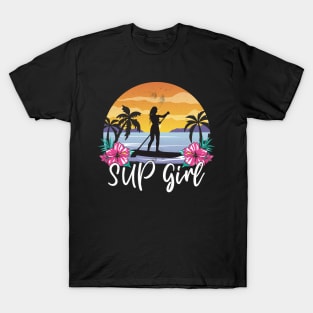 SUP Girl Paddle Boarding Paddle Board Vintage Sunset Girls T-Shirt